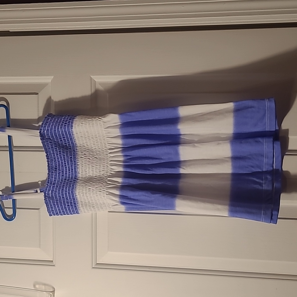 Next Era Girls Small blue and white smock summer sun dress spaghetti straps